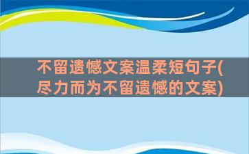 不留遗憾文案温柔短句子(尽力而为不留遗憾的文案)