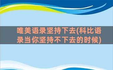 唯美语录坚持下去(科比语录当你坚持不下去的时候)