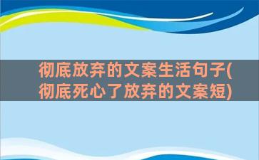 彻底放弃的文案生活句子(彻底死心了放弃的文案短)